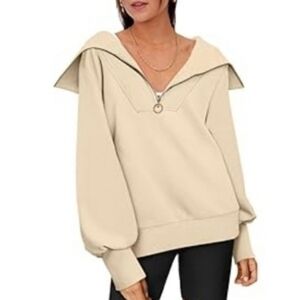 NEW EFAN Oversized Half Zip Pullover Sweater | Size XL | Beige CK-3011
